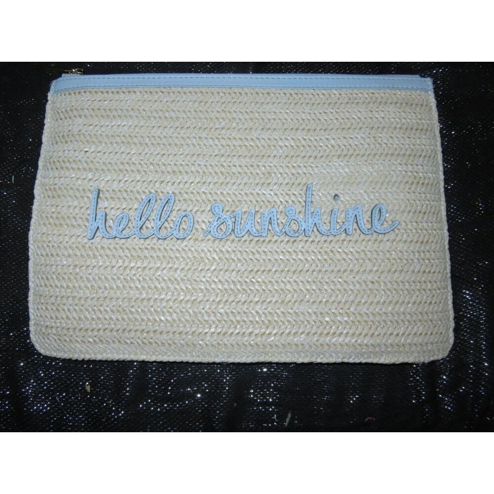 BOGO Katie Loxton Coco Woven Straw Cosmetics Clutch Hello Sunshine Pale Blue